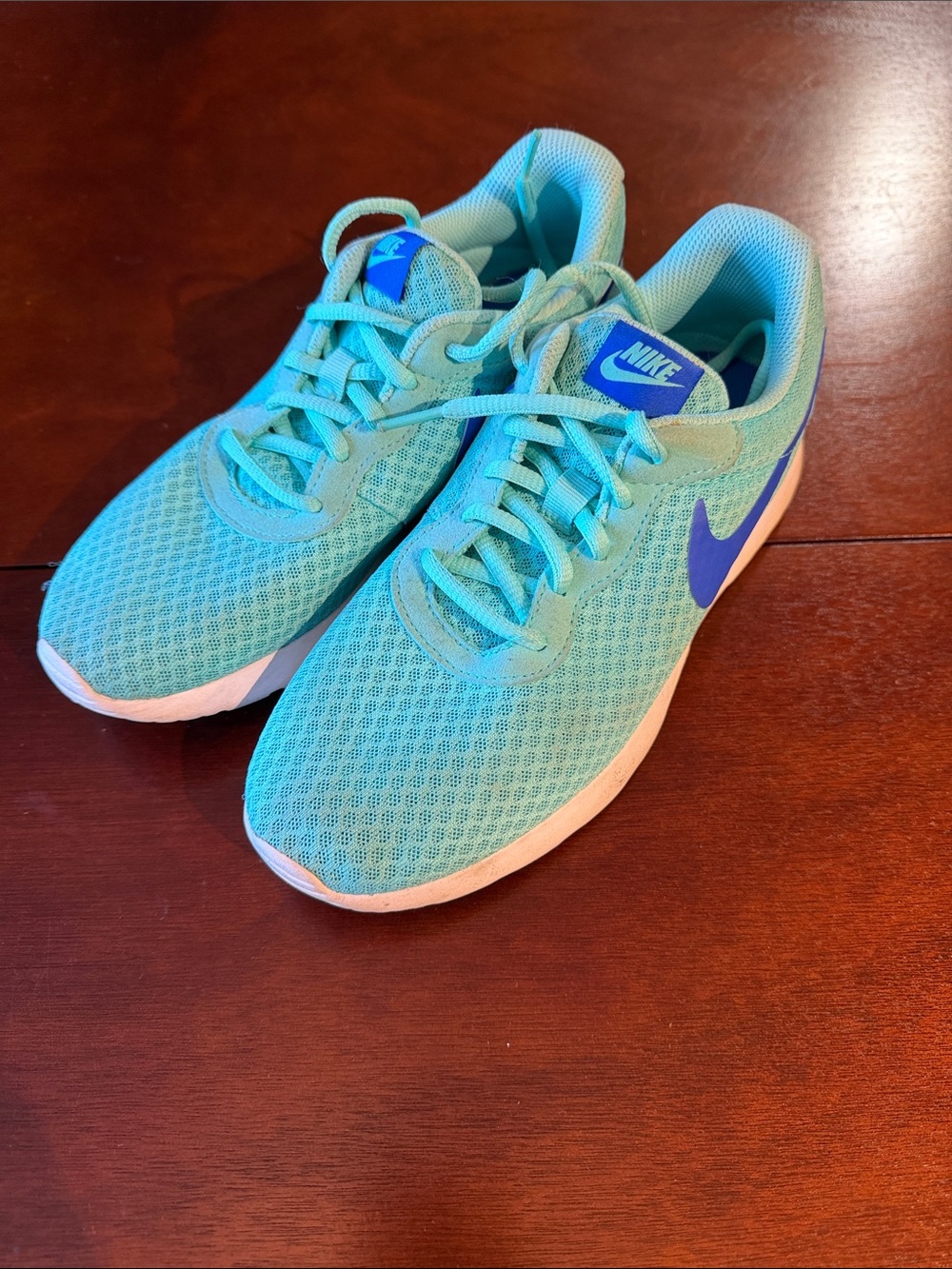 Nike Aqua Tanjun Mesh Women's Athletic Shoes with blue Swoosh